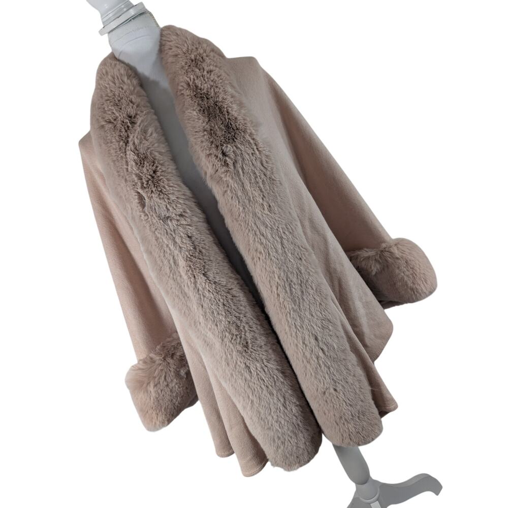 NWT@$70! SIONI! PERFECT PINK FAUX FUR TRIMMED KNIT OPEN JACKET, CAPE! SIZE L/XL
